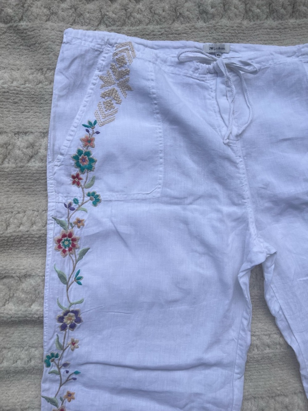 Johnny Was Embroidered Linen Pant